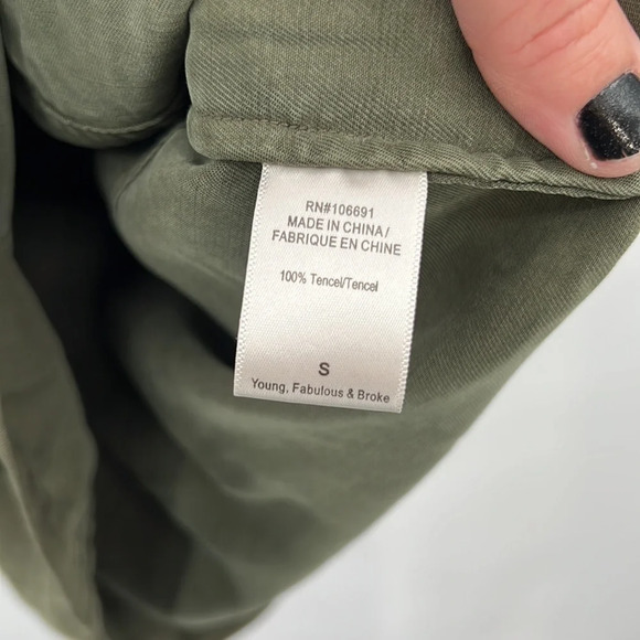 YFB Young Fabulous & Broke Dress Womens Small Green Tencel Mini Short Sleeve - Picture 7 of 12